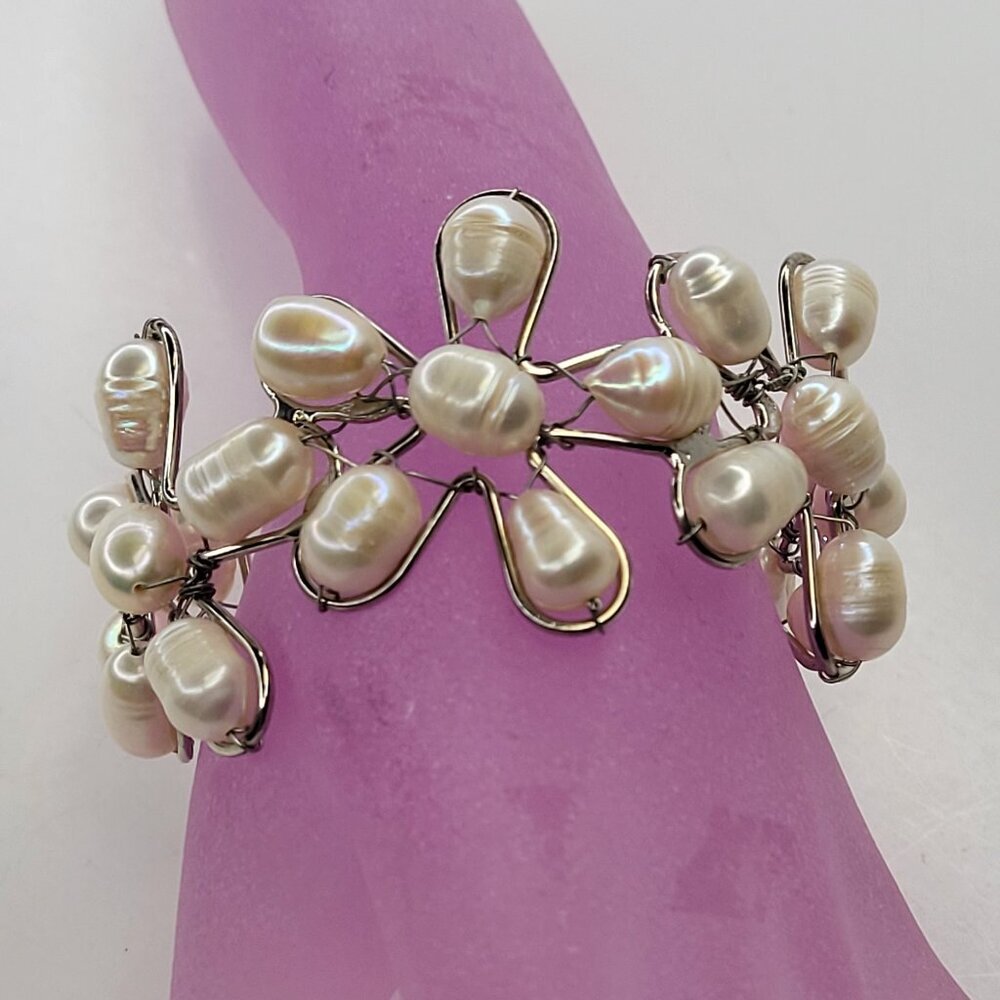 Unique White Freshwater White Pearl Bracelet Cuff